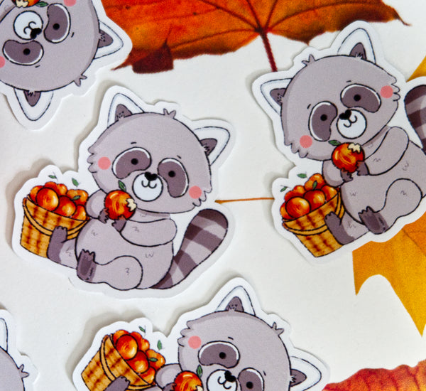 Raccoon and Apples Sticker - JollityPop