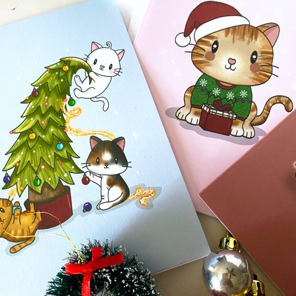 Cat Christmas Card Set