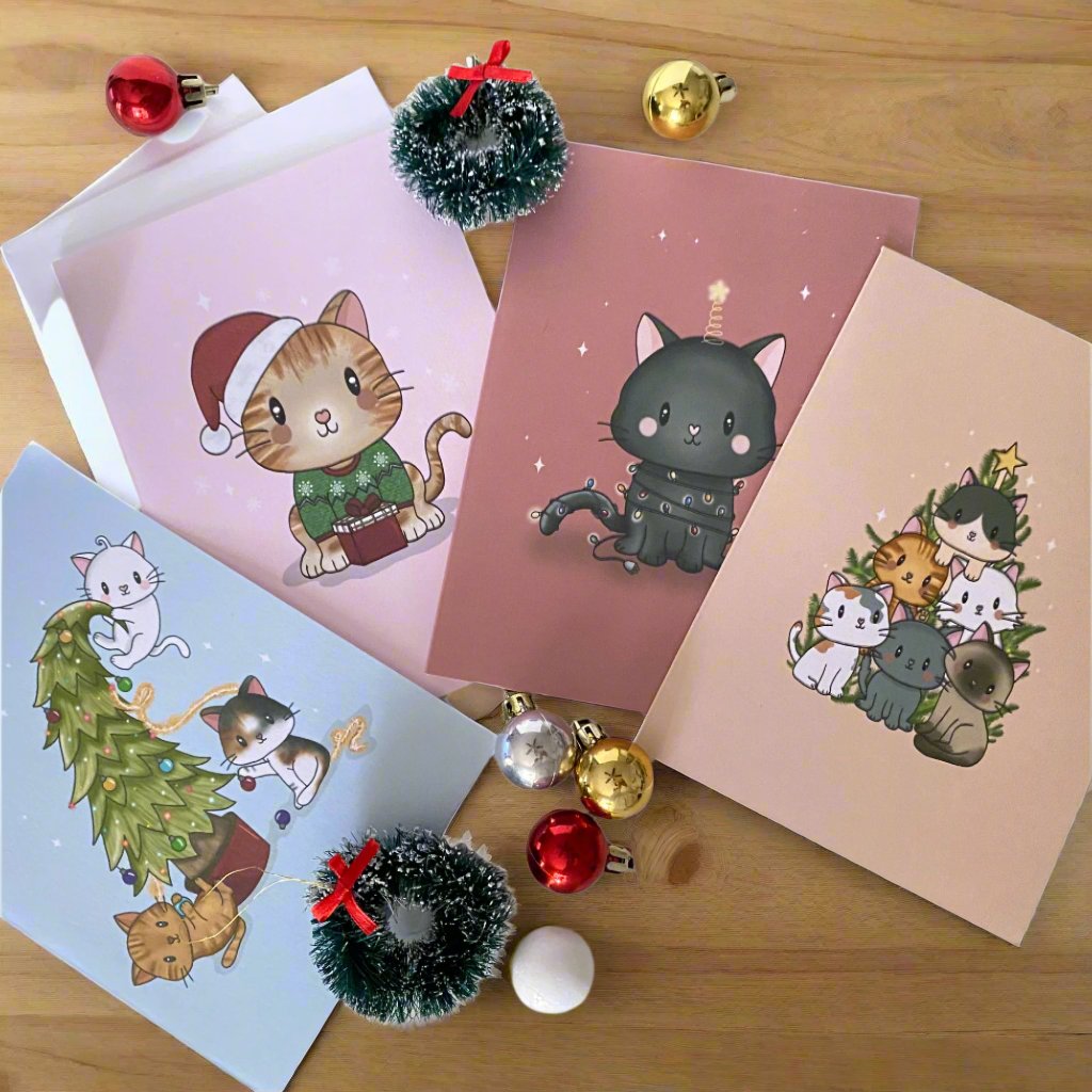 Cat Christmas Card Set