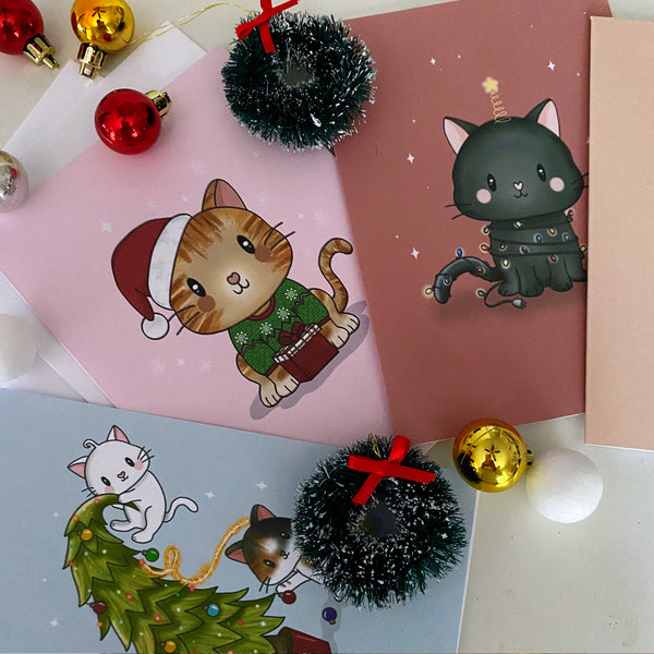 Cat Christmas Card Set