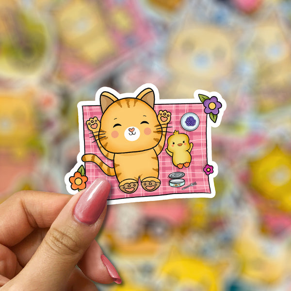 Cat and Duck Picnic Day Sticker - JollityPop