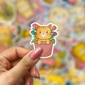 Cat and Flowers Sticker - JollityPop