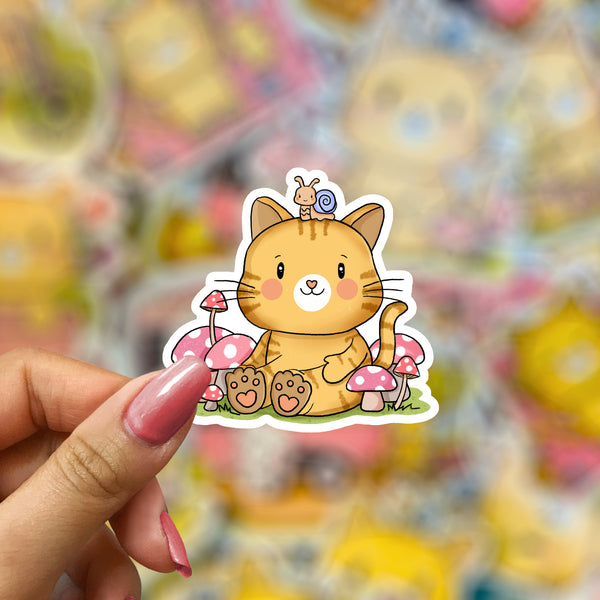 Cat and Mushrooms Sticker - JollityPop