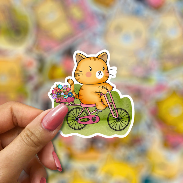 Cat on a bike sticker - JollityPop