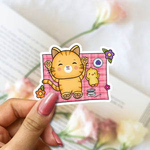 Cat and Duck Picnic Day Sticker - JollityPop