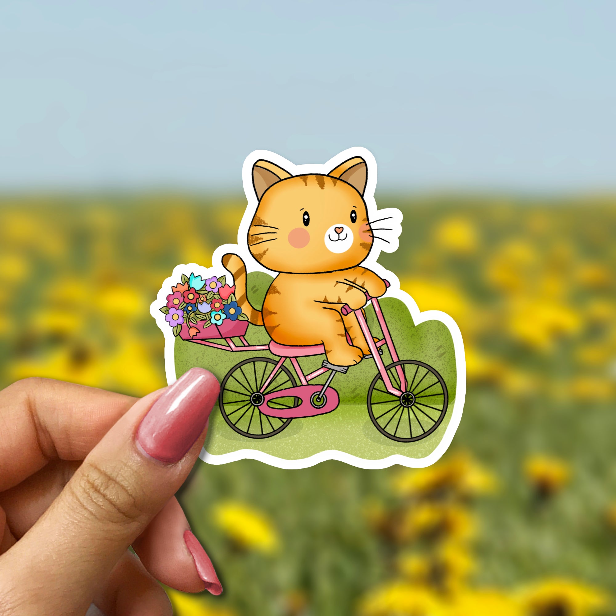 Cat on a bike sticker - JollityPop