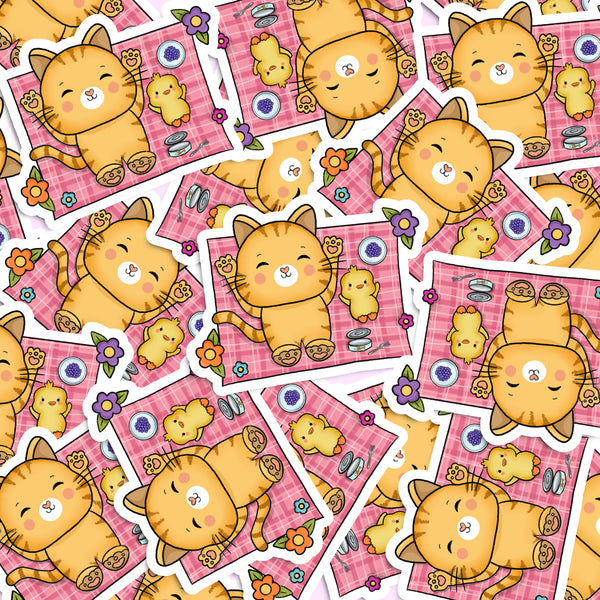 Cat and Duck Picnic Day Sticker - JollityPop