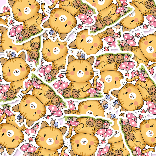 Cat and Mushrooms Sticker - JollityPop