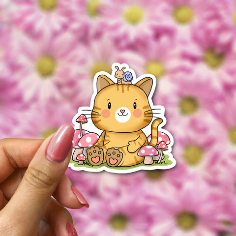 Cat and Mushrooms Sticker - JollityPop