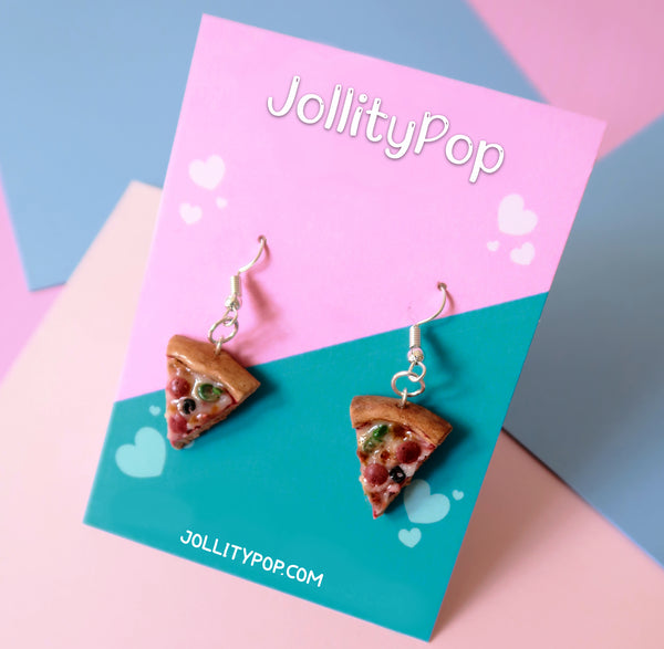 Polymer Clay Pepperoni Supreme Pizza Earrings - JollityPop