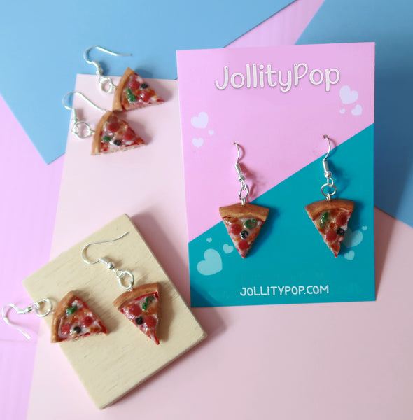 Polymer Clay Pepperoni Supreme Pizza Earrings - JollityPop