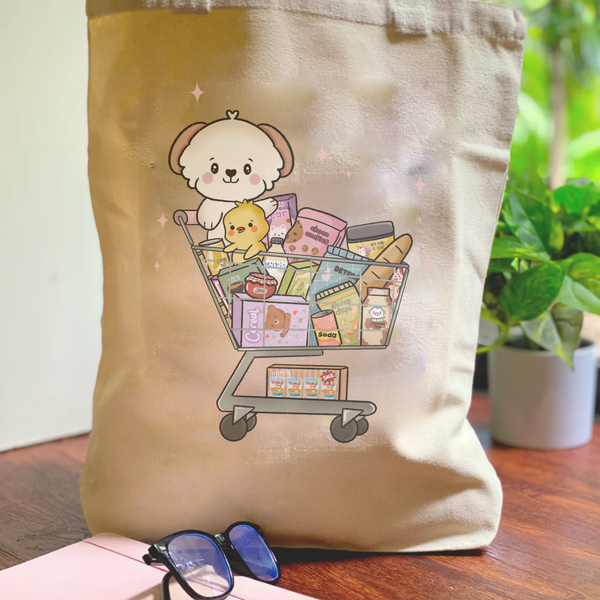 Dog and Shopping Cart Tote Bag