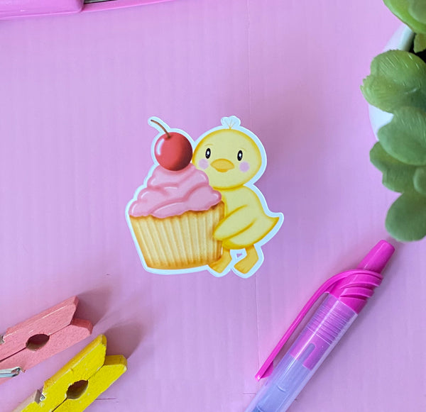 Chick with Cupcake Die Cut Sticker - JollityPop