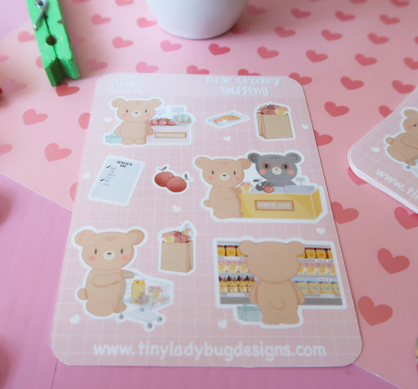 Bear Grocery Shopping Sticker Sheet - JollityPop