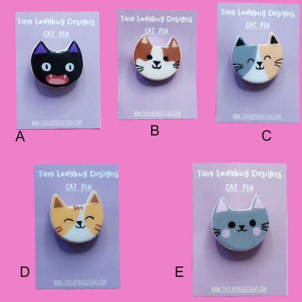 Handmade Cat Clay Pins - JollityPop