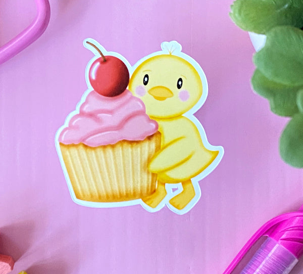 Chick with Cupcake Die Cut Sticker - JollityPop