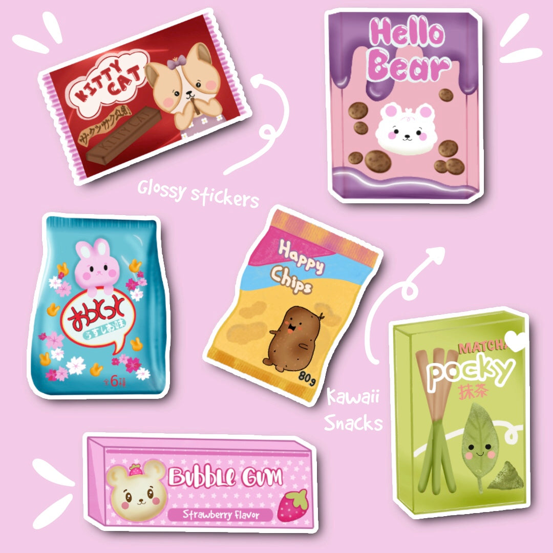 Kawaii Snacks Glossy Stickers - JollityPop