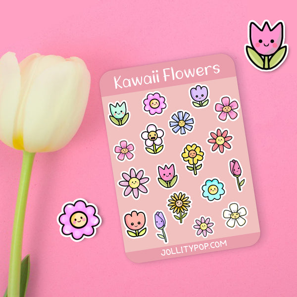 Kawaii Flowers Sticker Sheet - JollityPop