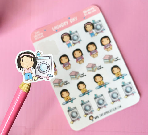 Laundry Day Characters Planner Sticker Sheet - JollityPop