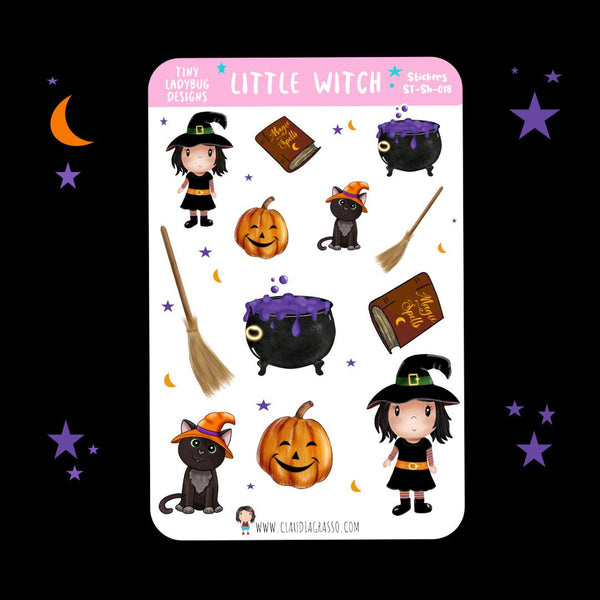 Little Witch  Halloween Sticker Sheet - JollityPop