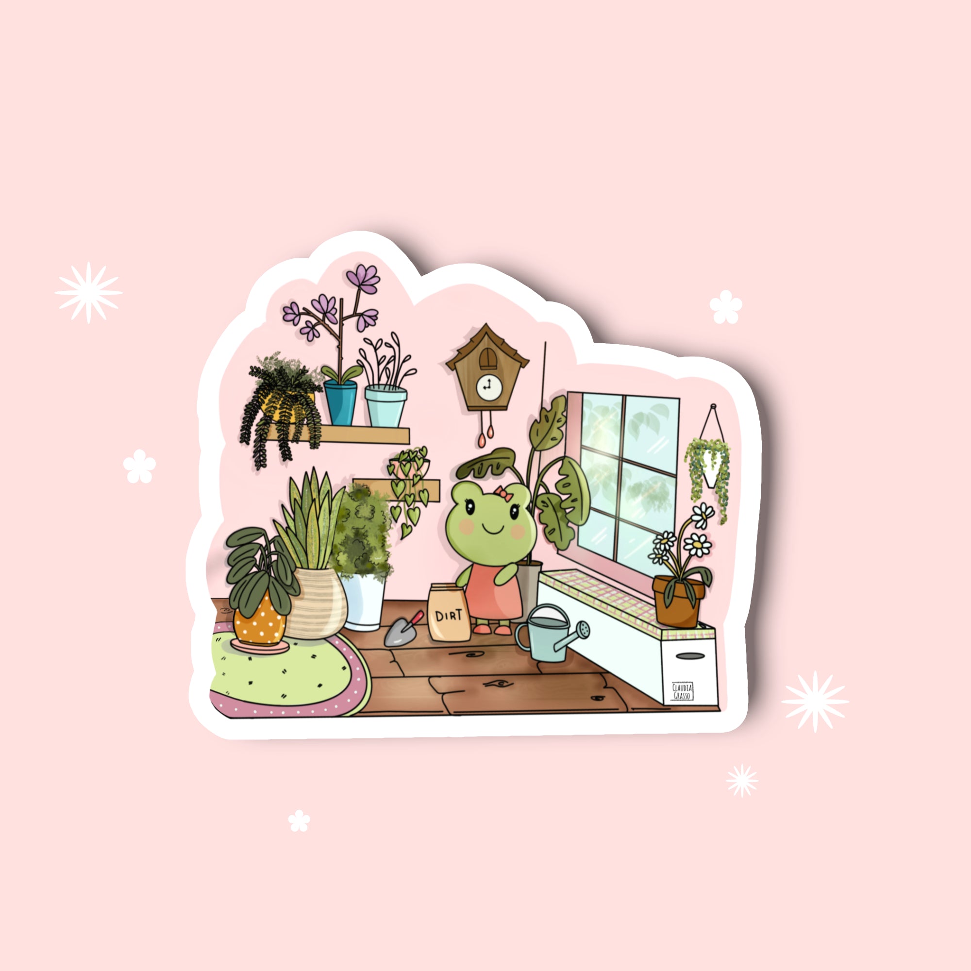 Mrs. Froggy and her Plants Sticker - JollityPop