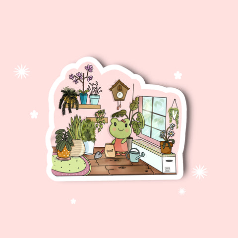 Mrs. Froggy and her Plants Sticker - JollityPop