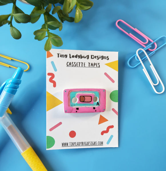 Handmade Cassette Tape Clay Pins - JollityPop