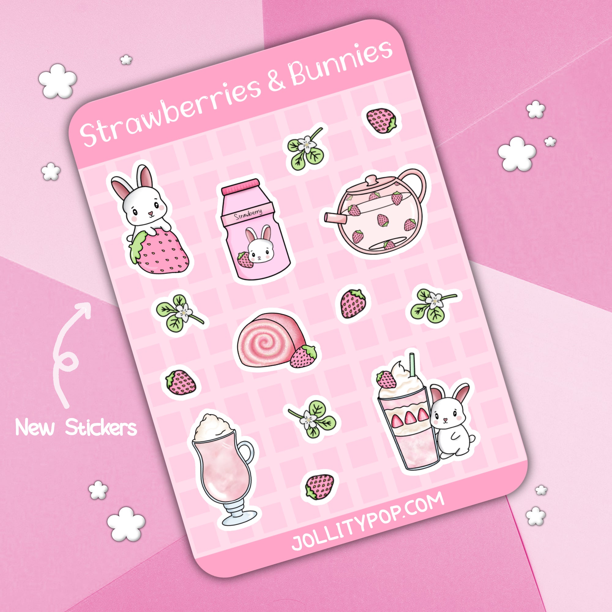 Strawberries and Bunnies Sticker Sheet - JollityPop