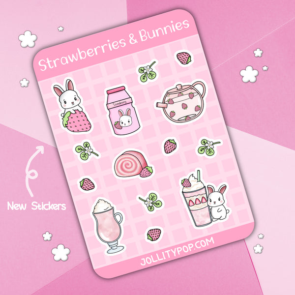 Strawberries and Bunnies Sticker Sheet - JollityPop