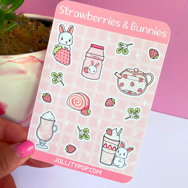 Strawberries and Bunnies Sticker Sheet - JollityPop