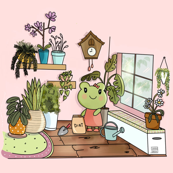 Mrs. Froggy and her Plants Sticker - JollityPop