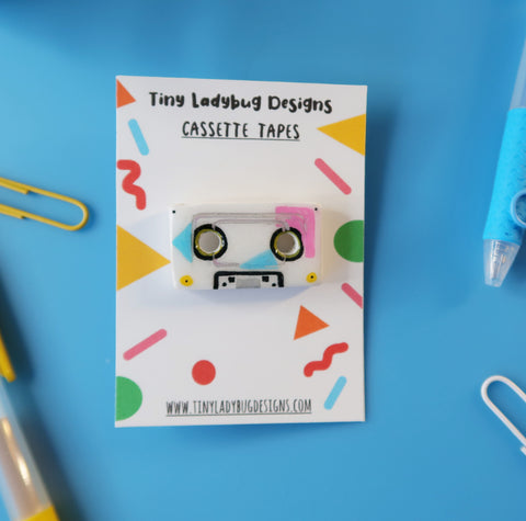 Handmade Cassette Tape Clay Pins - JollityPop