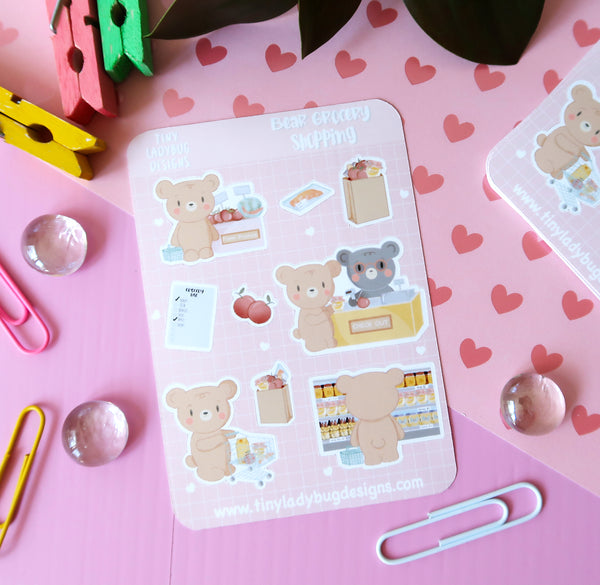 Bear Grocery Shopping Sticker Sheet - JollityPop