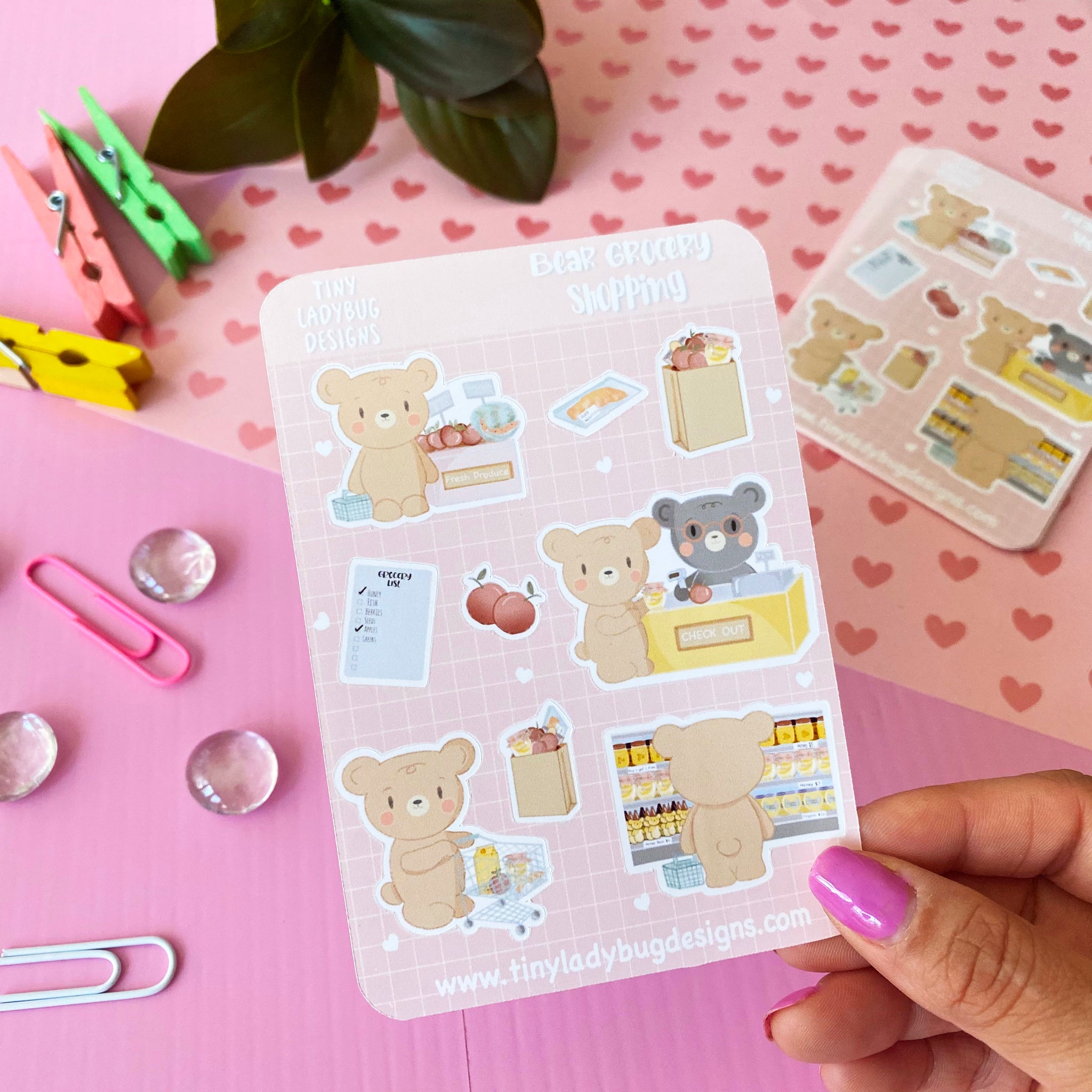 Bear Grocery Shopping Sticker Sheet - JollityPop