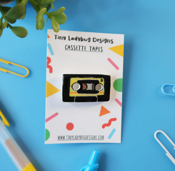 Handmade Cassette Tape Clay Pins - JollityPop