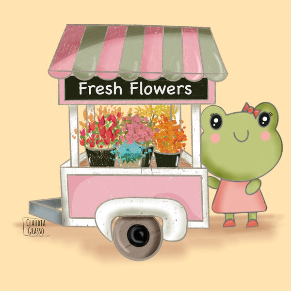 Froggy Selling Flowers Sticker - JollityPop