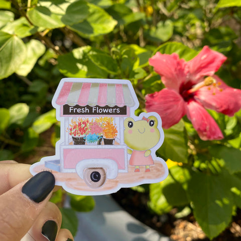 Froggy Selling Flowers Sticker - JollityPop