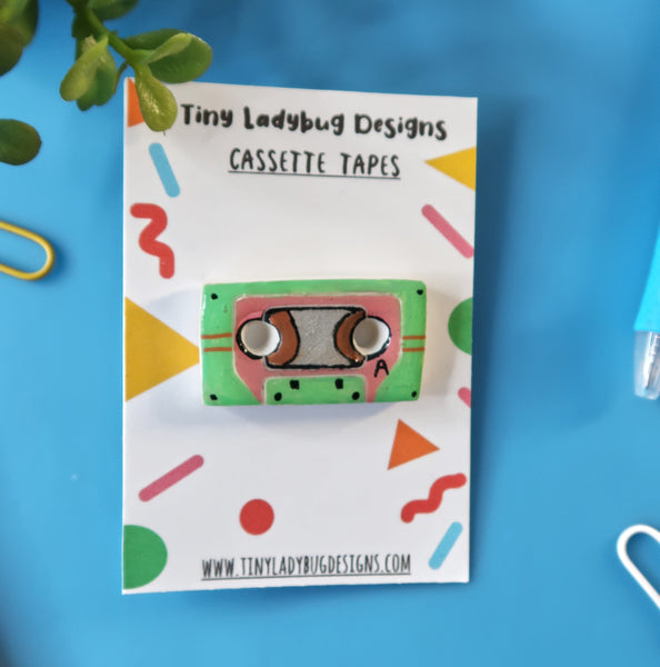 Handmade Cassette Tape Clay Pins - JollityPop