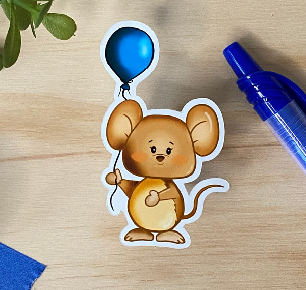 Mouse Holding a Ballon Sticker - JollityPop