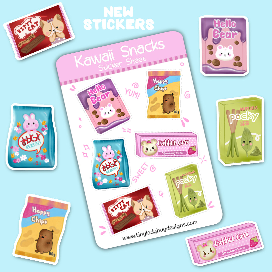 Kawaii Snacks Sticker Sheet - JollityPop